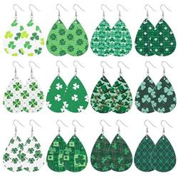 Clover Leather Earrings for Women Girls MTSCE Green Teardrop Faux Leather Earrings Sets St Patricks Day Drop Dangle Earrings Fashion Jewelry