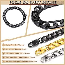 Bandmax 316L Stainless Steel Figaro Silver Chain Bracelet for Men Women 19CM/21CM Length,6MM/9MM Width Punk Biker Miami Curb Link Bracelet Jewelry with Metal Clasp,18K Gold/Black Plated