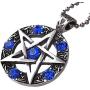 OhDeal4U Wicca Jewelry Celtic Pentagram Pentacle Star Blue Crystal Gem Wiccan Pagan Witch Magic Healing Protection Amulet Pewter Mens Womens Pendant Necklace Charm for Men Women Silver Ball Chain