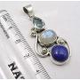 SilverStarJewel 6 x 9, 8 x 10, 10 x 10 mm Multistones 3 Stone Pendant 1.6'' Sterling Silver