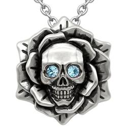 Skull Rose Birthstone Necklace with Swarovski Crystal 17'' - 19'' Adjustable Chain