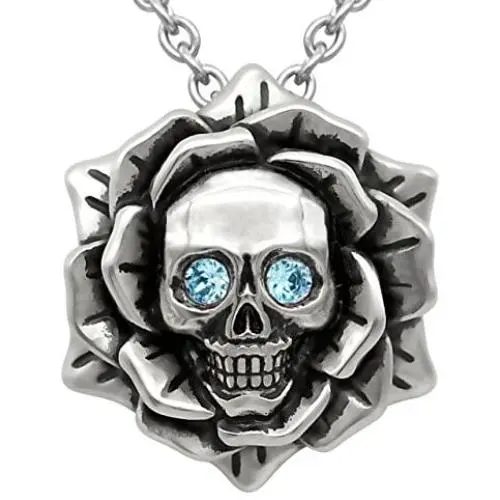 Skull Rose Birthstone Necklace with Swarovski Crystal 17'' - 19'' Adjustable Chain Skull Rose Birthstone Necklace with Swarovski Crystal 17'' - 19'' Adjustable Chain