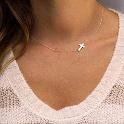 TseanYi Cross Pendant Necklace Chain Silver Sidesway Cross Choker Necklace Short Chain Religion Necklace Jewelry for women and Girls (Silver)