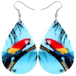 DOWAY Acrylic Charm Colorful Crested Cockatoo Macaw Parrot Earrings Drop Dangle Tropical Bird Jewelry Natural Forest Decoration for Women Girls Funny Party Gifts