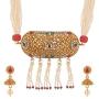 Efulgenz Indian Bollywood Traditional 14 K Gold Plated Crystal Kundan Pearl Beaded Wedding Temple Tassel Choker Necklace Earrings Jewelry set