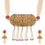 Efulgenz Indian Bollywood Traditional 14 K Gold Plated Crystal Kundan Pearl Beaded Wedding Temple Tassel Choker Necklace Earrings Jewelry set