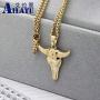 Davitu Mens Bull Skull Head Stainless Steel Chain and Alloy Pendant Casting for Men Necklace Jewelry - (Metal Color: Imitation Rhodium Plated)