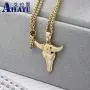 Davitu Mens Bull Skull Head Stainless Steel Chain and Alloy Pendant Casting for Men Necklace Jewelry - (Metal Color: Imitation Rhodium Plated)