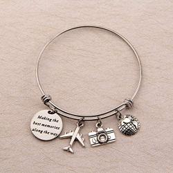 SEIRAA Travel Bracelet Wanderlust Jewelry Retirement Gift Stainless Steel Expandable Wire Bangle Adventure Lover Jewelry