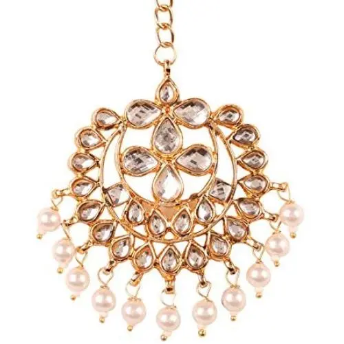 Touchstone Indian Bollywood Stylish Contemporary Designer Jewelry Hand Head Wedding Accessory Kaleera Mangtika in Gold Silver Tone for Women.