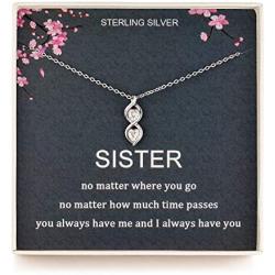 Sister Gifts from Sister, Sterling Silver Infinite Two Interlocking Infinity Double Hearts Necklace, Birthday Jewelry Gift Necklaces for Sisters, No Matter