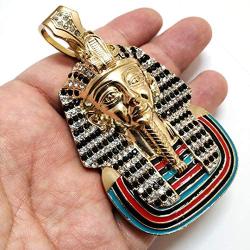 BLINGFACTORY Hip Hop Iced Lab Diamond Gold Plated Large Egyptian Pharaoh Pendant