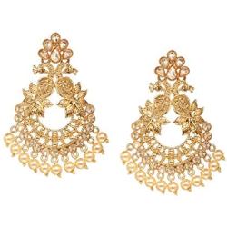 Bindhani Indian Traditional Bollywood Jewelry Fashion Ethnic Bride Bridesmaid Bollywood Bridal Gold Plated Wedding Jewellery Peacock Chandbali Kundan Stone Faux Pearl Dangle Drop Earrings For Women