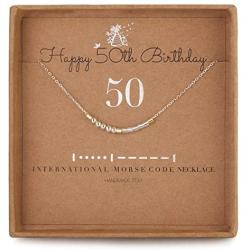 50th Birthday Jewelry Gifts For Women 50 Morse Code Necklace 925 Sterling Silver Two Tone Bead Mom Sister Friend 50 Years Old Gift for Her