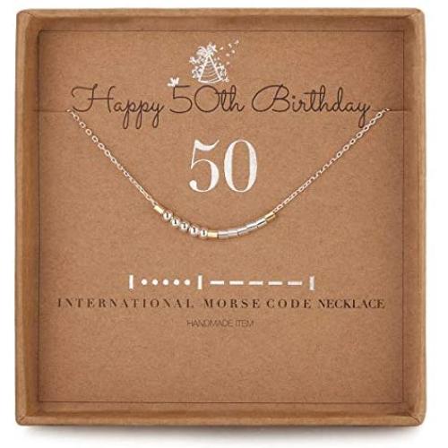 50th Birthday Jewelry Gifts For Women 50 Morse Code Necklace 925 Sterling Silver Two Tone Bead Mom Sister Friend 50 Years Old Gift for Her