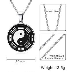PJ Jewelry Mens Stainless Steel Yin Yang Amulet Pendant Chinese Taoism Symbol Talisman Charm Necklace