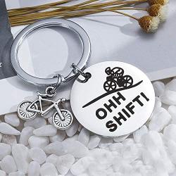 Hibetek Cycling Gift Oh Shift Keychain Jewelry Funny Cyclist Keychain Cool Triathlon Biking Rider Gift