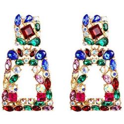 WPY Rhinestone Rectangle Dangle Earrings Geometric Drop Statement Earrings