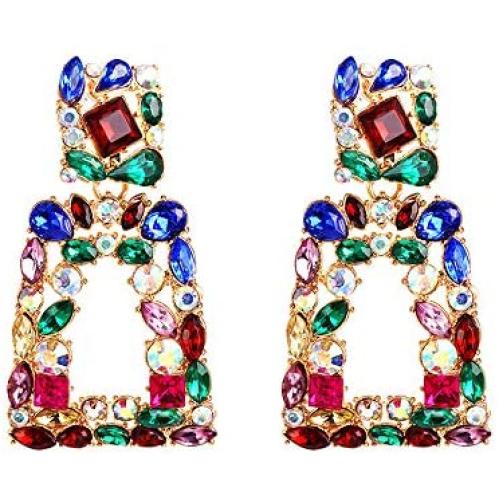 WPY Rhinestone Rectangle Dangle Earrings Geometric Drop Statement Earrings