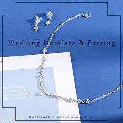 Fairyu Bride Wedding Crystal Necklace Earrings Set Silver Bridal Flower Dangle Earrings Necklaces Jewelry Party Rhinestone Pendant Necklace Drop Earrings for Women and Gilrs