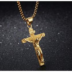 UM Jewelry Catholic Jesus Christ on INRI Cross Pendant Stainless Steel Crucifix Necklace 55cm Chain