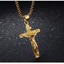 UM Jewelry Catholic Jesus Christ on INRI Cross Pendant Stainless Steel Crucifix Necklace 55cm Chain
