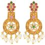 Aheli Beautiful Wedding Wear Indian Laxmi Goddess Faux Stone Studded Floral Design Crafted Necklace Earrings Set Ethnic Fashion Jewelry for Women