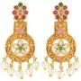 Aheli Beautiful Wedding Wear Indian Laxmi Goddess Faux Stone Studded Floral Design Crafted Necklace Earrings Set Ethnic Fashion Jewelry for Women
