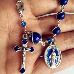 elegantmedical CATHOLIC Silver Wire Wraped Lapis lazul BEAD BRACELET ROSARY CROSS