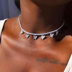Zoestar Butterfly Choker Necklace Gorgeous Crystal Pendant Necklaces Sparkly Butterfly Chain Jewelry for Women (Silver)