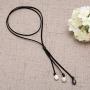 3 Cultured Pearls Pendant Necklace on Suede Leather Cord Beaded Y-Shaped Jewelry for Women by Aobei