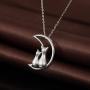 ZowBinBin Cat Necklace - Naughty Cute Lucky Cat Pendant Necklace, 18K White Gold Plated Sterling Silver Cat Pendant for Women, Fashion Cat jewelry Necklace Great Gifts for Lover, Family