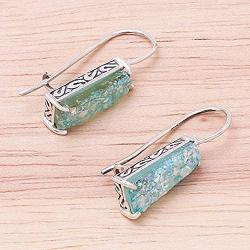NOVICA .925 Sterling Silver Glass Drop Earrings, Roman Towers