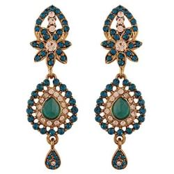 I Jewels Traditional Gold Plated Elegantly Handcrafted Stone Jewellery Set with Maang Tikka for Women M4031Sb (Turquoise/Bluish Green)