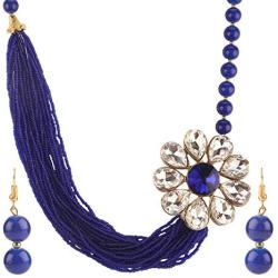 Efulgenz Fashion Chunky Multi Layered Faux Pearl Crystal Floral Statement Necklace Earrings Costume Jewelry Set (Color Options)