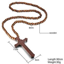 Mealguet Jewelry Wooden Large Big Wood Bead Religious Catholic Crucifix Rosary Cross Pendant Necklace for Men,First Communion Gift Inspirational Cross for Prayer