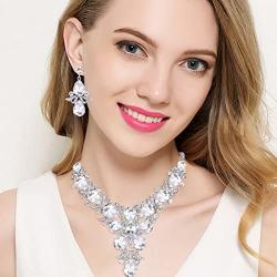 EVER FAITH Rhinestone Crystal Elegant Wedding Flower Leaf Teardrop Necklace Earring Set