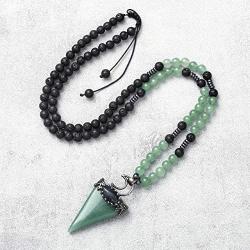 Top Plaza Natural Stone Healing Crystal Triangle Pointed Gemstone Pendant Necklace Crescent Moon Jewelry Adjustable Lava Rock Beads Necklaces for Women Men