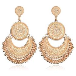 AILUOR Bohemian Ethnic Chandelier Tassel Hoop Earrings, Vintage Retro Style Fringes and Floral Tassels Brocade Lotus Mexico Gypsy Drop Dangle Earring Women Girls Jewelry