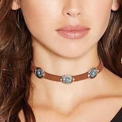 Olbye Bohemia Turquoise Choker Necklace Leather Choker Jewelry Suede Necklace for Women and Girls Boho Style