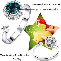 Bling Toman Fidget Ring Womens Band Ring Cubic Zirconia Spinner Ring Gift for Valentines Day, Girls Rotatable Ring Relieving Stress