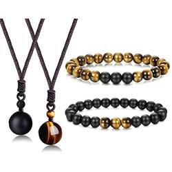 Jstyle 8mm Tiger Eye Beads Distance Friendship Bracelet for Women Men Natural Onyx Stone Beads Pendant Adjustable Healing Necklaces