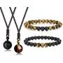 Jstyle 8mm Tiger Eye Beads Distance Friendship Bracelet for Women Men Natural Onyx Stone Beads Pendant Adjustable Healing Necklaces