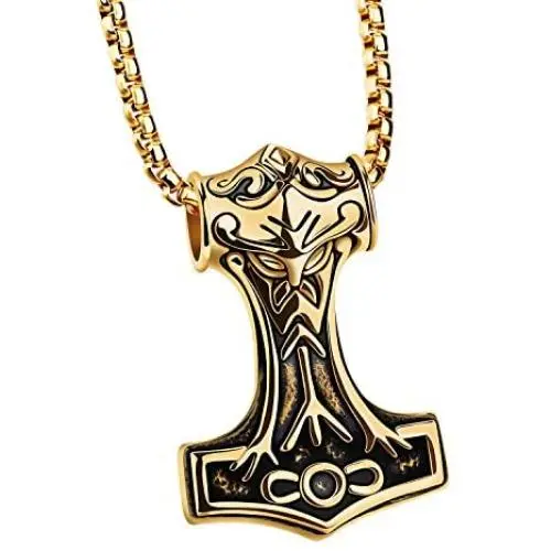 PAURO Mens Stainless Steel Thors Mjolnir Hammer Pendant Necklace Viking Jewelry PAURO Mens Stainless Steel Thors Mjolnir Hammer Pendant Necklace Viking Jewelry