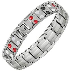 Feraco Magnetic Bracelets for Men Pain Relief Titanium Steel Double Row Strong Magnets Bracelet with Unique Blue Line, Adjustable Bracelet