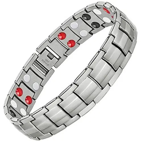 Feraco Magnetic Bracelets for Men Pain Relief Titanium Steel Double Row Strong Magnets Bracelet with Unique Blue Line, Adjustable Bracelet Feraco Magnetic Bracelets for Men Pain Relief Titanium Steel Double Row Strong Magnets Bracelet with Unique Blue Line, Adjustable Bracelet