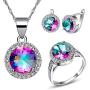 Uloveido Good Luck Big Round Shape Crystal Drop Pendant Necklace, Earrings and Rings Wedding Jewelry Set for Bridal Women Birthday Anniversary T484