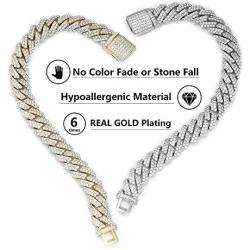 Luxfine 12mm Cuban Link Bracelet Hypoallergenic 14K REAL Gold Plated Iced Out Hip Hop Jewelry 5A+ Cubic Zirconia Prong-setting for Men Women Christmas Birthday Gift