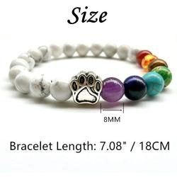Natural Stone 7 Chakra Dog Paw Charm Lava Rock Mala Beads Elastic Bracelet Yoga Meditation Healing Bangle