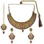 Efulgenz Indian Bollywood Traditional 14 K Gold Plated Kundan Pearl Wedding Choker Necklace Earrings Maangtikka Jewelry Set